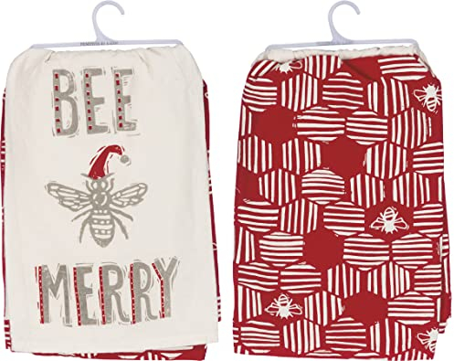 Primitives by Kathy Geschirrtuch-Set mit Weihnachtsmotiv, Biene Merry, klein