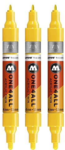 Molotow One4All Acrylic Twin Marker (Strichstärke 1,5 mm und 4 mm, hochdeckend und permanent) 3 Stück Farbe 006 zink gelb
