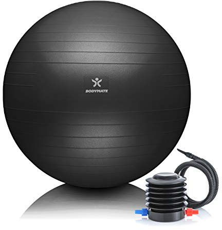 BODYMATE Gymnastikball Sitzball Trainingsball mit GRATIS E-Book inkl. Luft-Pumpe, Ball für Fitness, Yoga, Gymnastik, Core Training, für starken Rücken als Büro-Stuhl ANTHRAZIT 65cm