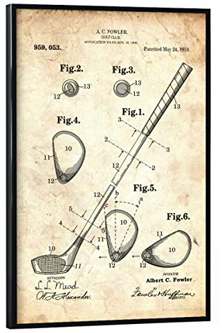 artboxONE Poster mit schwarzem Rahmen 60x40 cm Sport Golfschläger patent (Antik) - Bild golfschläger