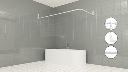Erica - Asta da Doccia angolare 70x90/70x160 cm, Montaggio a Parete per Angoli o vasche, Montaggio Senza Supporto a soffitto, Rivestimento in Plastica Bianco Senza PVC