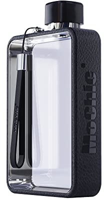 MoChic Bouteille d'eau plate de voyage portable sans BPA A5 pour le sport, le camping, la gym, le fitness en plein air 368,5 g, se glisse dans n'importe quel sac (Noir)