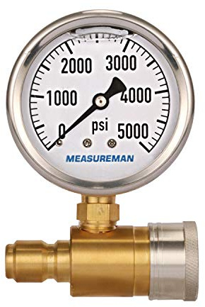 MEASUREMAN 2-1/2 Pressure Washer Pressure Gauge Kit 3/8 Inch Quick Connect 0-5000 PSI Glycerin Filled