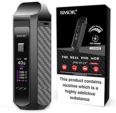 SMOK RPM 40 Vaping Kit,1500mAh Battery, 40W Output, Adjustable Airflow, 2mL Refillable Pod, Compact Pod System, E Cigarette, E Cig, Starter Kit, No Nicotine (Bright Black)