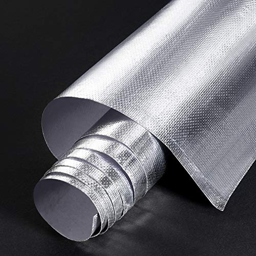 Kleberücken Aluminium Glasfaser Blatt Praktische Hitzeschild Schutz Barriere Abdeckung Aluminium Hitzeschutz Matte für Schlauch und Automatische Verwendung (Silber, 12 x 60 Zoll)