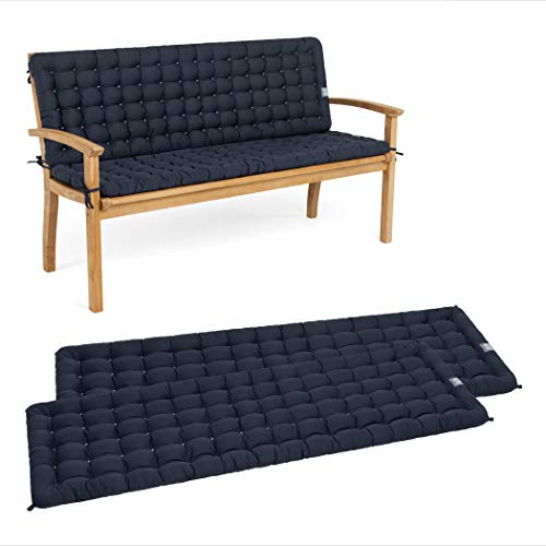 HAVE A SEAT Luxury - Gartenbank Auflage mit Rückenteil 2-tlg. Set, bequem, orthopädisch, wetterfest, waschbar bis 95° C - Made in Germany (2-tlg. Set, 110x48 cm, Marine Blau)