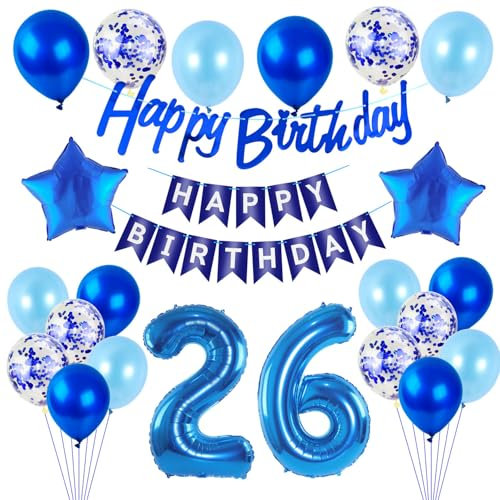 Luftballons 26 .Geburtstag Deko Mann blau Folien ballon 26 Geburtstag Deko Mann geburtstagsdeko 26 jahre geburtstag dekoration Mann, deko 26. Geburtstag Männer deko girlande 26 Geburtstag banner