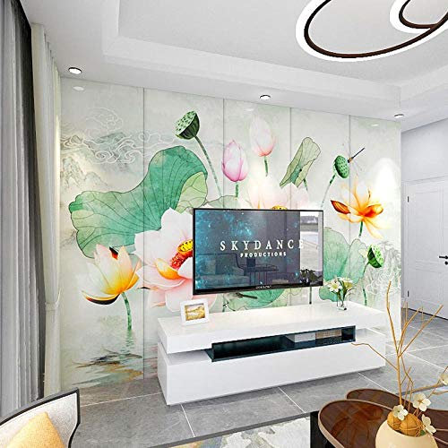 Personnalisé personnalisé style oriental 3d lotus salon TV fond peinture murale bambou et fibre de bois panneau intégré peinture installation rapide panneau mural peinture-450cmx300cm