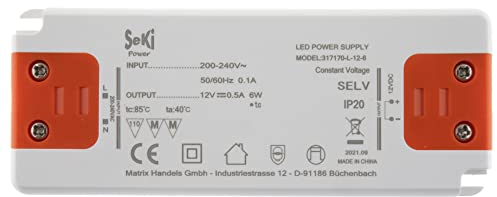 SeKi LED-Netzteil L-6-12 - 12V - 0,5A - 6W; LED Treiber - Transformator - Netzteil - Driver - Trafo, weiss, 6 Watt (0,5A)