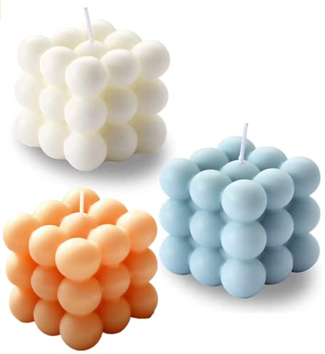 NatureMan Confezione da 3 candele profumate a forma di soia senza fumo, candele estetiche per la casa, uso domestico e regalo (bianco+rosa+blu)