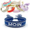 LS-LebenStil Exklusives Statement Armband Quasten besticktes Boho Canvas Webarmband (Moin Blau Weiß)