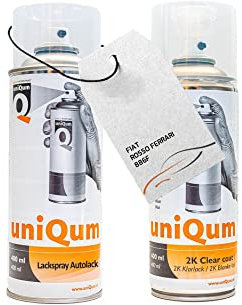 UniQum Autolack + Klarlack 2K Spraydose fürs Auto für FIAT ROSSO FERRARI 886F Autolack Reparatur 2 x 400 ml
