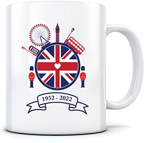HotScamp Queens Platinum Jubilee London Skyline 1952-2022 - Mug for Tea Coffee - Party Celebration Queen Elizabeth One Size White