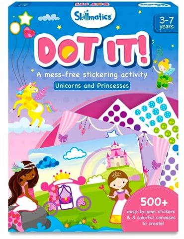Skillmatics Dot It Sticker Art - Unicorns & Princesses, Mess-Free Fun for Kids, 500+ Stickers, Craft Kits, DIY Activity, Travel Toys, Gifts for Girls & Boys Ages 3, 4, 5, 6, 7