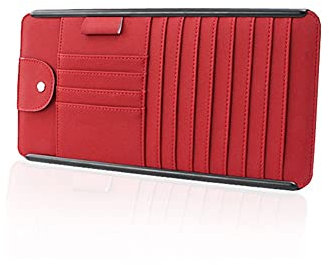 Car CD Case Holder Car Universal Sun Visor Leather Organizer Pocket Storage Pouch CD Sunglasses Visor for Cards Pens Documents Charger Cables Headphones