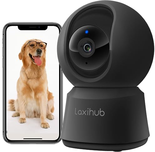 LAXIHUB Haustierkamera Hundekamera, 5MP/2K+ Indoor Home Camera Surveillance 2,4G WiFi Kamera, 10m Nachtsicht, 2-Wege-Audio, Bewegungsgeräuscherkennung, Kompatibel mit Alexa & Onvif, P2F