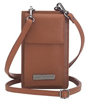 Josephine Osthoff Handy Umhängetasche mit Geldbörse, handgemacht aus 100% Echtleder, Clutch für Damen, RFID Schutz, Crossbody Schultergurt, 12 Kartenfächer, Farbe:caramel