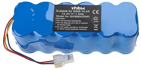 vhbw batteria compatibile con Samsung Navibot SR8855, SR8857, SR8875, SR8877, SR8895, SR8895 Silencio, SR8896 home cleaner (1500mAh, 14,4V, NiMH)