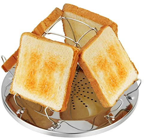 Vusddy Camping Toaster für Gaskocher, faltbarer Edelstahl Gas Toaster für 4 Scheiben, Mini Gasherd Toaster für Outdoor, Picknick, Reisen, Wohnmobile, RV
