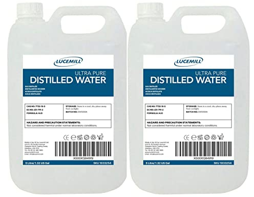 Lucemill Distilled Water | 10 Litre (2x5L) | Distilled Water for CPAP Machines, Irons, Cleaning Machines and More | Made in the UK