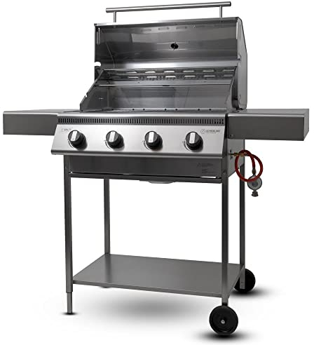 Schickling Gasgrill Hermann XL - Classic BBQ Grillwagen aus Edelstahl mit 4 Brennern & Doppelwandigem Deckel – Made in Germany: 4-teiliger Grillrost | Fettschublade | Grillfläche: 71 x 45 cm
