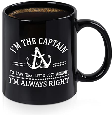 Maustic Regalos de barco para hombres, taza de café soy el capitán, regalos geniales para propietarios de barcos, regalos de accesorios de barco, regalos de cumpleaños para hombres, amantes de los