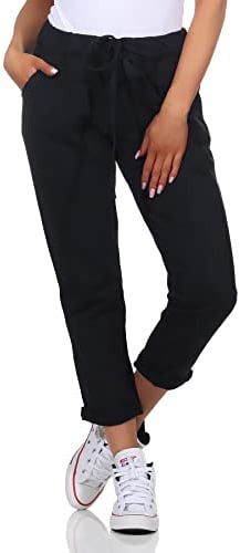 Damen Jogginhose im Boyfriend-Style Sweatpants für Freizeit Sport Fitness Yoga Training 3569 (as3, Numeric, Numeric_42, Numeric_46, Regular, Long, Schwarz)