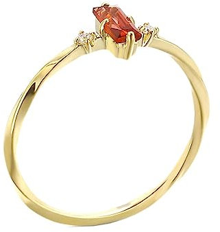 AmDxD Anello da donna in oro 750, intrecciato, con filato rosso, rettangolo, oro 18 carati, coppia di anelli per partner Moissanite in vero oro, Oro giallo 18 carati, Granato