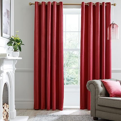 Laurence Llewelyn-Bowen Montrose Claret Blackout, W90 x L72 (229 x 183cm), Velvet Living Room & Bedroom, Red Wine Thermal/Eyelet Curtains, Polyester
