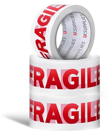 UK SUPPLIES LIMITED 3 Rolls LOW NOISE Premium Fragile Packaging Tape (All Pack Sizes) 48MM X 66M Extra Strong Secure Sticky Adhesive Durable Parcel Sealing Tape for Packing Boxes & Moving Houses