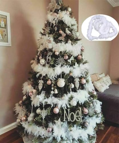 Weiße Feder Boa Girlande für Weihnachtsbaum, 5Pcs 2m Flauschige Girlande Boa Bandstreifen für Weihnachtsbaum Hochzeit Party Dekoration