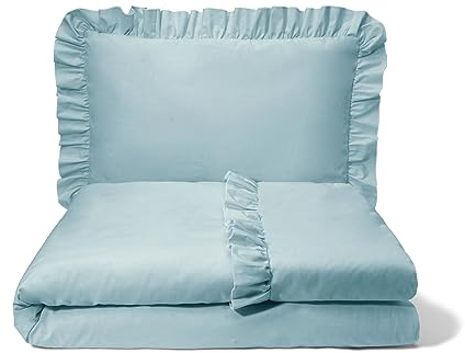 balbina Kinderbettwäsche Baumwolle, 2-teilige Babybettwäsche, Bettwäsche-Set für Kinder, Bettwäsche mit Rüsche & Reißverschluss, Bettbezug 100 x 135 cm & Kopfkissenbezug 60 x 40 cm, Petrol