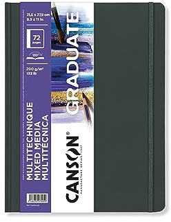 CANSON Graduate Book Skizzenbuch, feine Körnung, 200 g/m², Sketchbook Hardcover, 21,6 x 27,9 cm, Weiß, 72 Blatt