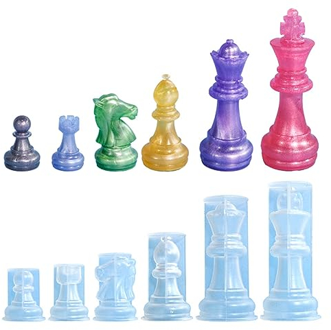 TOPBSFARNY International - Set di 6 stampi in silicone a forma di scacchi, per cioccolato, sapone e torte, a forma di re, cavallo, soldato