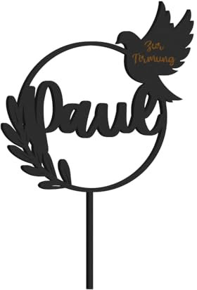 Alsino Cake Topper Tortenstecker 15-20 cm Höhe personalisiert mit Namen Junge Mädchen - Naturholz oder Acrylglas Dekoaccessoire Kuchen Torte Taufe, Kommunion, Konfirmation (Birke Multiplex-schwarz)