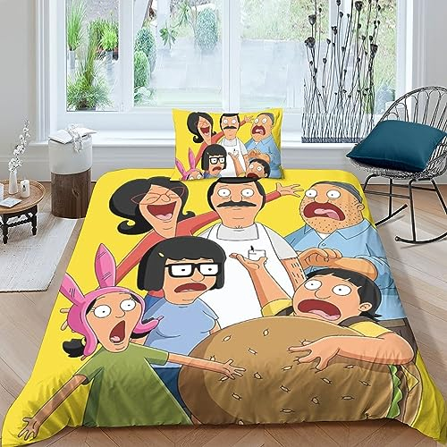 BYTUGI Bettwäsche 3D Bobs Burgers Bettbezug Set Single(135x200cm) Bettwäsche Set Bettbezüge Mikrofaser Bettbezug Mit Reißverschluss Und Kissenbezug