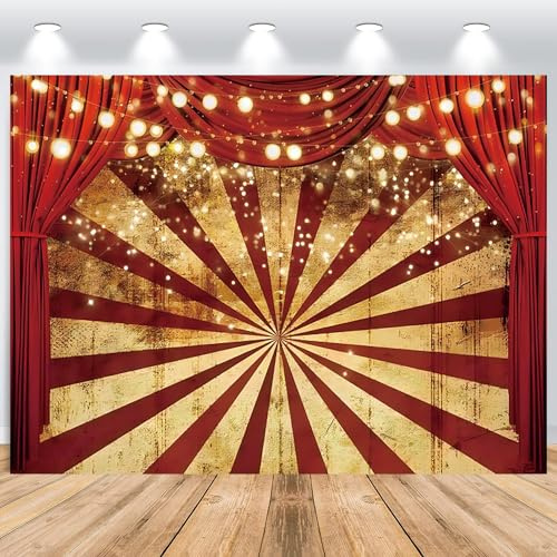 ASDCXZ Fond de Cirque 2.5x1.8 m Fond Photo de Carnaval de Cirque Vintage Rouge, Fond boîte Photo Vinyle pour la de fête de Cirque en Bois