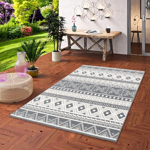 In und Outdoorteppich - UV-beständig, Wasserfest, Beidseitig Verwendbar - Modernes Design für Innen und Außen für Terrasse, Garten, Balkon, Flur und Küche