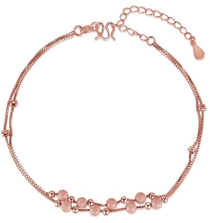 LEGENTLISUR Bracelet De Cheville Bracelet De Cheville En Argent De Plage Pour Femme Bracelet De Cheville Simple En Argent Sterling(Or Rose Réglable
