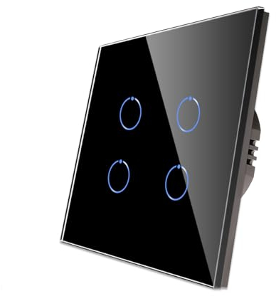 CNBINGO Interruptor de luz táctil empotrado, interruptor de pared cuádruple en negro, superficie háptica, interruptor táctil con panel de cristal y LED de estado, 500 W/compartimento