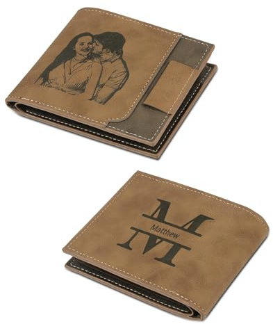 kaululu Portefeuille Personnalisé pour Homme Portefeuille Photo avec Gravure Alphabet et Noms Portefeuille Homme avec Fermeture éclair pour Carte Identité Portefeuille pour Papa Mari