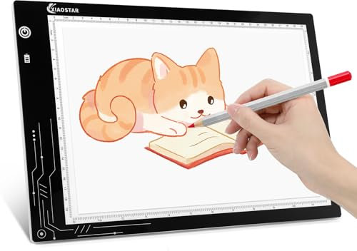 Wiederaufladbar A4 Leuchttisch,mit akku Led Licht Pad,3 Helligkeitsdimmen Lichtplatten,für Künstler, Animationszeichnen, Skizzieren, Animation, Röntgenbetrachtung (A4-RCG)