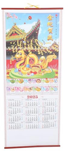 SEWACC 2025 Chinesische Wandkalender Jahr Der Schlange Mondkalender Chinesischer Tierkreiszeichen-Schlange-Hängekalender 2025 Jährlicher Fengshui-Kalender Aus Rattanimitation B