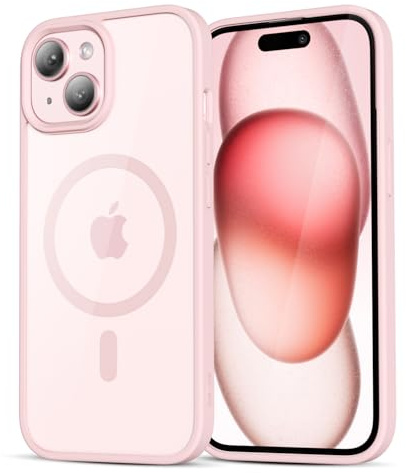 LoeoeL for iPhone 15 Case Clear Mag Safe, Ultra Thin Slim Cover Magnetic Compatible with Magsafe Phone Case for Women Men Girl, Cute Soft TPU Silicone & Transparent Hard Plastic, Light Pink
