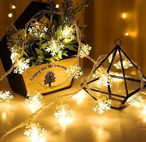 ZPQAODI Weihnachten Schneeflocke Lichterketten, LED Schneeflocke Lichterkette Batterie 10M 80LED Warmweiß Lichterkette, Weihnachtsdekoration Lichter, Außengarten, Schlafzimmer, Hochzeit, Party
