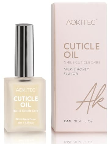 Aokitec Cuticle Oil, 15ml Nagelöl mit Milch und Honiggeschmack für Nagelpflege, Vitamin E Nagelhautöl Repariert Beschädigte Haut und Dünne Nägel, Spendet Feuchtigkeit und Macht die Nagelhaut Weich
