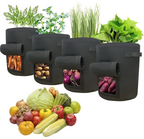 SunStream Lot de 4 Sacs de Culture en Géotextile 15 Gal (60L) - Tissu Respirant Anti-Déformation pour Carottes, Pommes de Terre, Tomates, Fraises - Jardin/Balcon/Terrasse