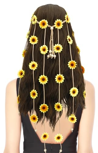 Bohemian Sunflower Hairband - Flower Hippie Floral Crown, Daisy Headband, Festival Hair Accessories, Floral Crown Headdress, Yellow