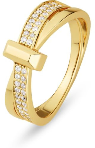 JETTE Damen-Damenring 925er Silber, recycelt Zirkonia 55, Gelbgold 32028447