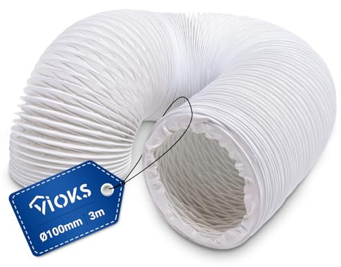 VIOKS Abluftschlauch Dunstabzugshaube 3 Meter Lüftungsschlauch 100mm Weiß PVC - Schlauch Klimaanlage Abluftschlauch Trockner Abluftschlauch Klimagerät - Flexschlauch für 100er Luftführungssysteme